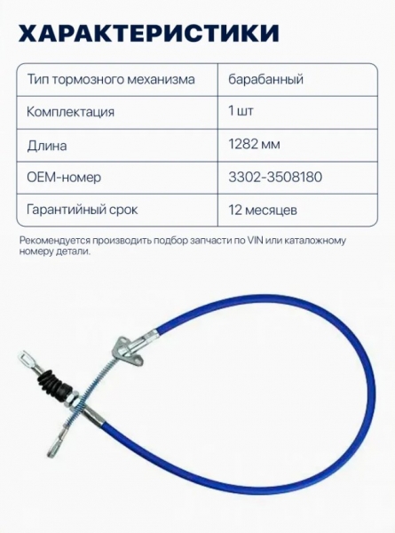Артикул: 33023508180F г0047906 Трос стояночного тормоза ГАЗ-3302 задний L=1282мм АВТОПАРТНЕР. (ГАЗ, ГАЗЕЛЬ,ВОЛГА,СОБОЛЬ,ВАЛДАЙ,САЙБЕР,ГАЗЕЛЬ БИЗНЕС,ГАЗон NEXT,Газель NEXT)